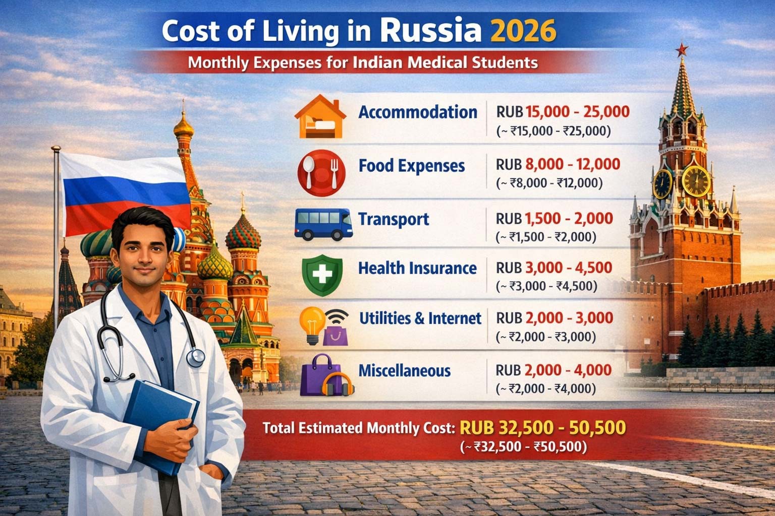 Cost of Living in Russia 2026: Monthly Expenses for Indian Medical Students